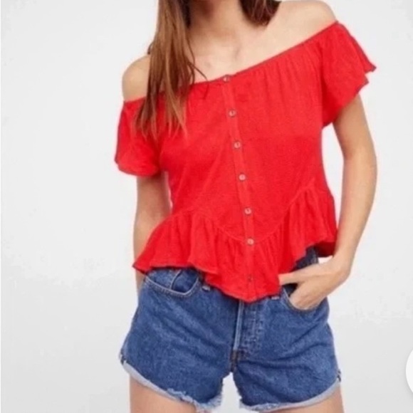 We The Free Red Flutter Sleeve Blouse Size S - Picture 1 of 5